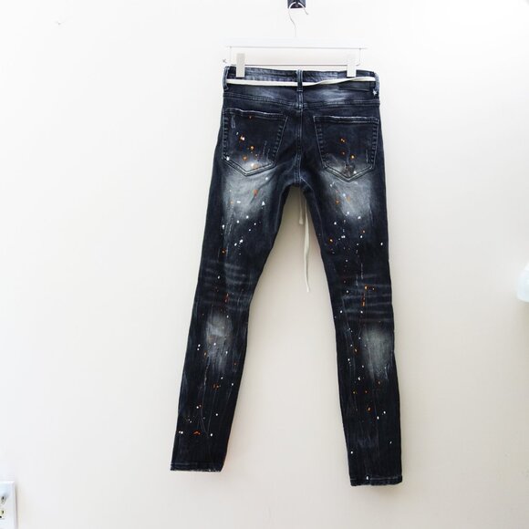 THRT Streetwear Graphic Paint Splatter Skinny Distressed Y2K Denim Jeans(30) - Picture 6 of 12